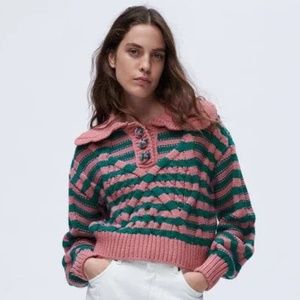 Zara Striped Cable Knit Sweater